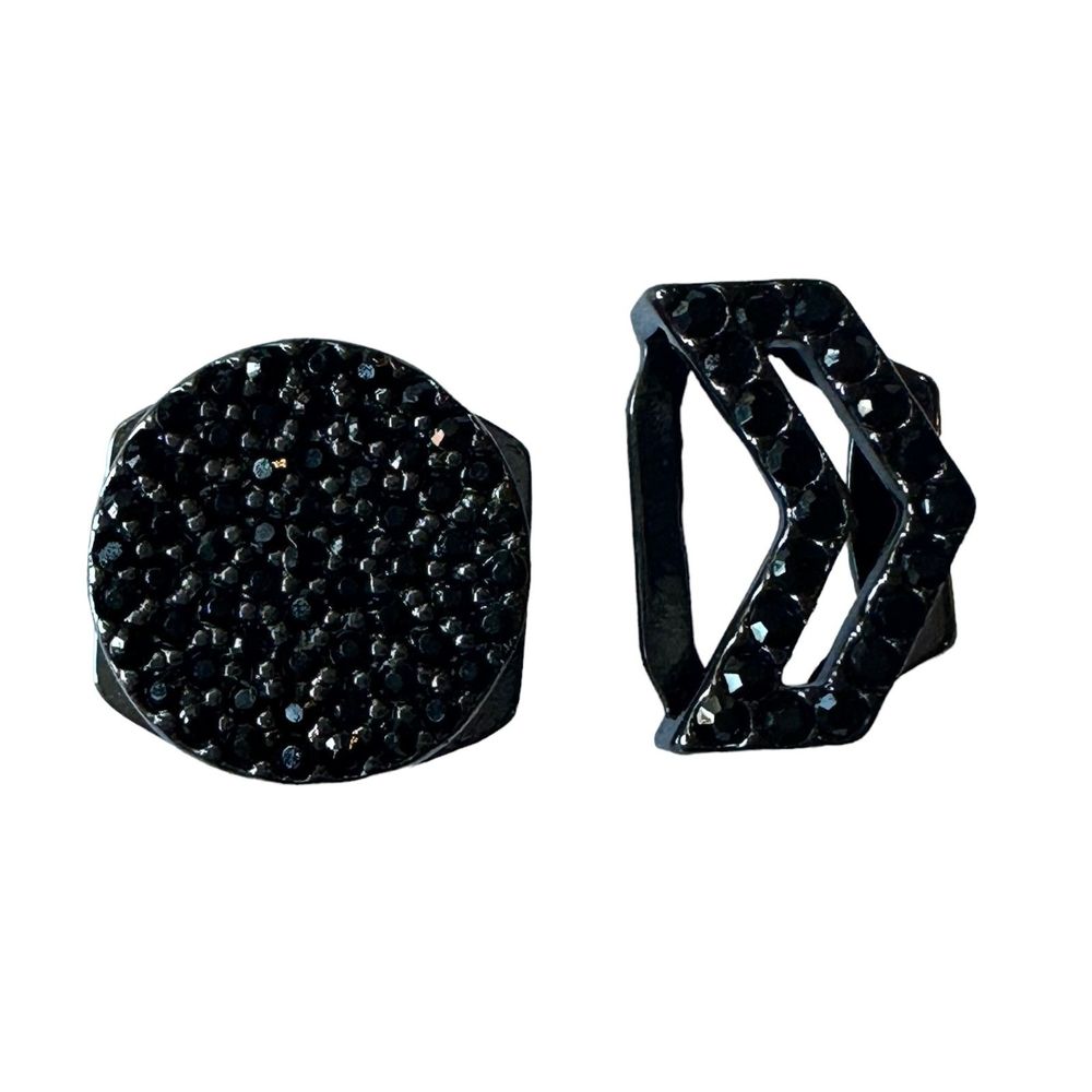 Keep Collective Hematite Jet Black Pave Disc and Chevron Cutout Set of 2 Charms